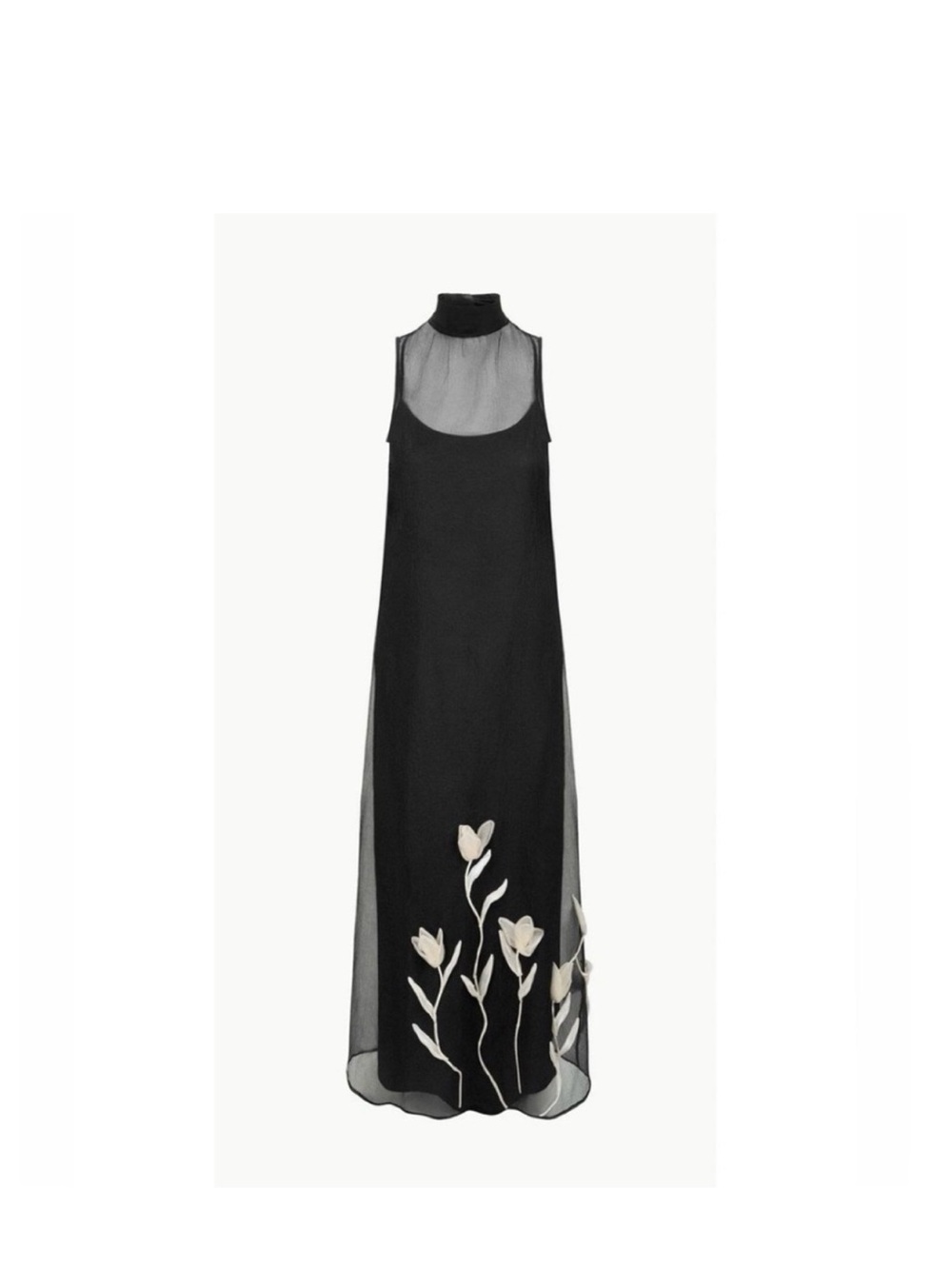 STAUD Black Albee Maxi Dress with White Floral Appliqué - Picture 3 of 4